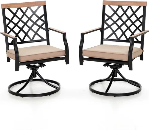 Miniatura 15 de PHI VILLA Juego de 2 sillas giratorias de metal para exteriores, sillas de comedor con cojín, juego de muebles para jardín, patio trasero, bistró
