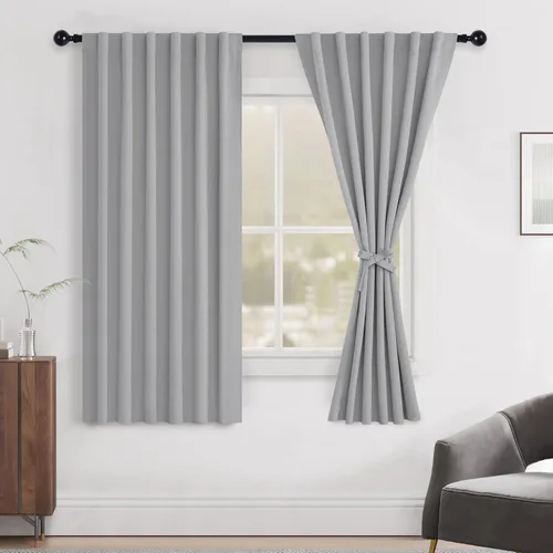 Miniatura 129 de Hiasan Cortinas opacas negras para dormitorio, cortinas opacas cortas de 45 pulgadas de largo, con aislamiento térmico, bolsillo para barra