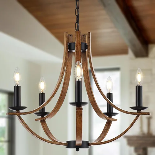 Miniatura 9 de Candelabro de madera de 16.9 pulgadas para comedor de estilo rústico de 4 luces, moderno de madera sintética, vintage, para cocina, vestíbulo