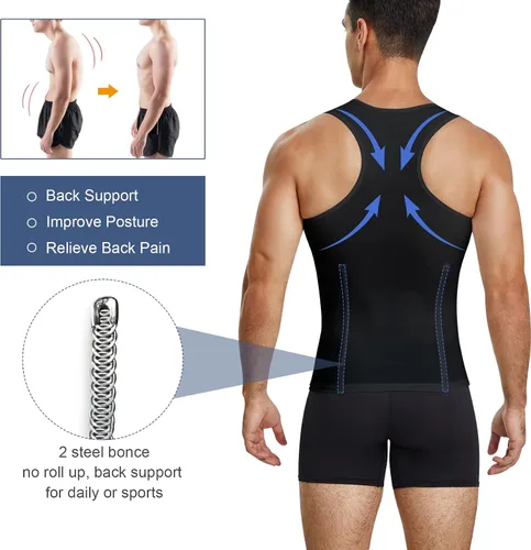 Miniatura 2 de Camisetas de compresión para hombre, faja moldeadora de pecho, control de abdomen, adelgazante, camiseta interior para entrenamiento, camiseta sin