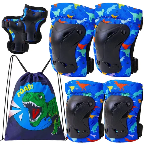 Miniatura 11 de FIODAY Rodilleras para niños, rodilleras para niños pequeños y coderas, muñequeras con bolsa de cordón, juego de equipo de protección ajustable