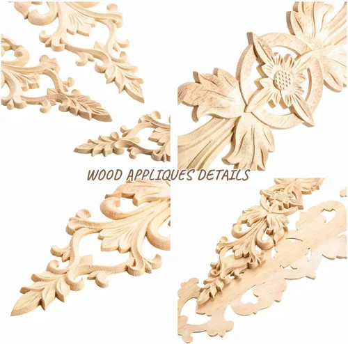 Miniatura 3 de MUXSAM 1 apliques largos tallados en madera para muebles, calcomanías de tallado de madera sin pintar para pared, armario, espejo, repisa, puerta, 1