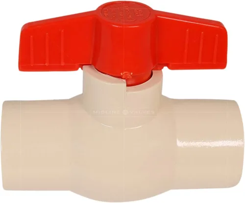 Miniatura 2 de Midline Valve Válvula de bola de CPVC resistente 472T100 para agua potable; Mango en T rojo; Conexiones de disolvente de 1 pulgada; Plástico