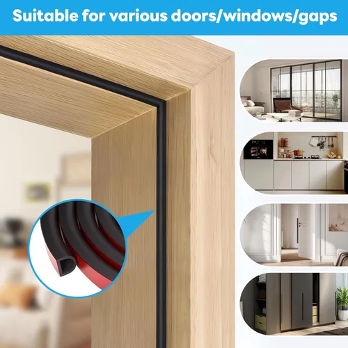 Miniatura 6 de Burlete de puerta autoadhesivo, tira de silicona en forma de D para marco de puerta y sello de ventana, adecuado para espacios de 0.157 a 0.315