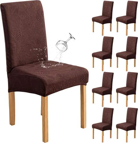 Miniatura 34 de Genina Juego de 2 fundas impermeables para sillas de comedor, fundas elásticas para sillas de comedor con hojas jacquard, protectores extraíbles