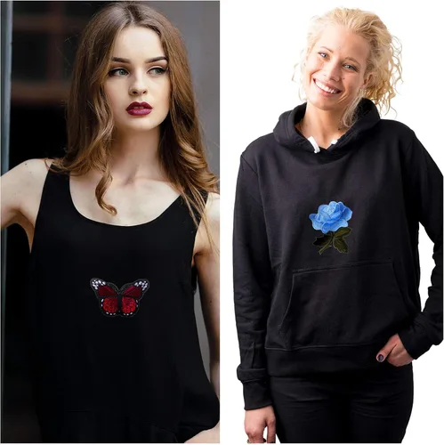 Miniatura 7 de 14 parches bordados de flores de rosas y mariposas para planchar para coser en parches de mariposa, parches de apliques de rosas para chaqueta