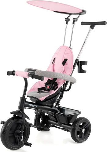 Miniatura 13 de BABY JOY Triciclo para niños pequeños, 7 en 1 con toldo ajustable, asa de empuje para padres, asiento y reposapiés, arnés de seguridad de 5 puntos