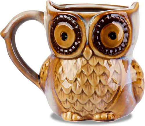 Berry President Taza de café con búho, taza de café de cerámica matutina, taza de té para la oficina y el hogar, regalos de búho para mujeres Beige