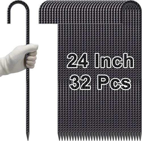 Miniatura 10 de VVOKGO Estacas de Varilla Corrugada de 16 Pulgadas con Gancho en J de Servicio Pesado para Cerca de Eslabones de Cadena, 16 Piezas de Picos Largos