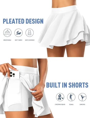 Miniatura 3 de JoyGirl Falda de tenis para mujer con pantalones cortos plisados para golf, cintura alta, para entrenamiento, atletismo, correr, faldas con bolsillos