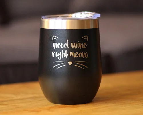 Miniatura 2 de Need Wine Right Meow - Vaso de vino de gato con tapa deslizante, vaso aislado de acero inoxidable sin tallo, regalos divertidos y bonitos