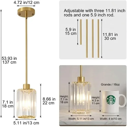 Miniatura 3 de Lámparas colgantes de cristal, paquete de 3 unidades de lámparas colgantes en oro cepillado para isla de cocina, modernas mini lámparas colgantes
