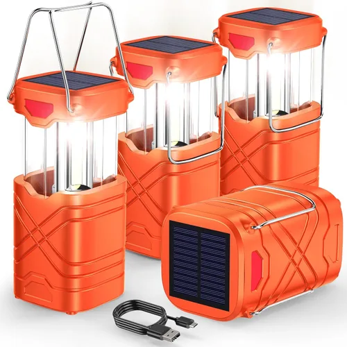 Miniatura 10 de LETMY Paquete de 4 linternas de camping, linternas LED recargables, linternas de huracán alimentadas por batería solar con 3 formas de alimentación