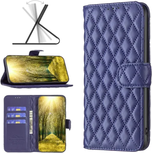 Miniatura 3 de Case for Xiaomi Redmi Note 10 4G/Note 10S,Rhombus Lambskin Pattern Premium Leather Wallet Kickstand Flip Case Magnetic Clasp Cover Blue