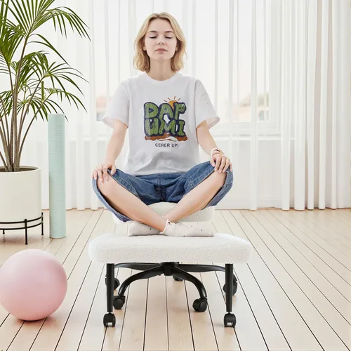 Miniatura 6 de GUNJI Silla de oficina ergonómica para piernas cruzadas, silla de meditación con ruedas y giro de 360°, silla ADHD con reposapiés, soporte lumbar