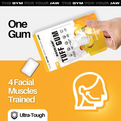 Miniatura 4 de ROCKJAW Jawline Gum Tuff Gum 2.0 con complejo de vitamina B - 100% xilitol, sin aspartamo, sin azúcar, mango exótico (sin tim) - Suministro para 2