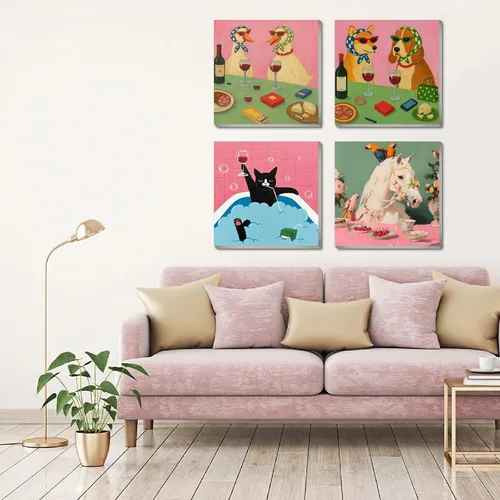 Miniatura 4 de FQOVKYN 4 paquetes de kit de pintura por números de animales divertidos para adultos principiantes, pintura de caballo por números con marco
