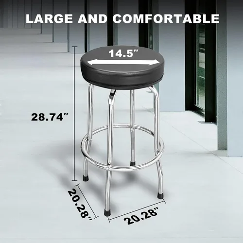 Miniatura 3 de Torin ATRP6185B-1 Taburete giratorio de bar: Asiento acolchado para garaje/taller con patas cromadas, negro