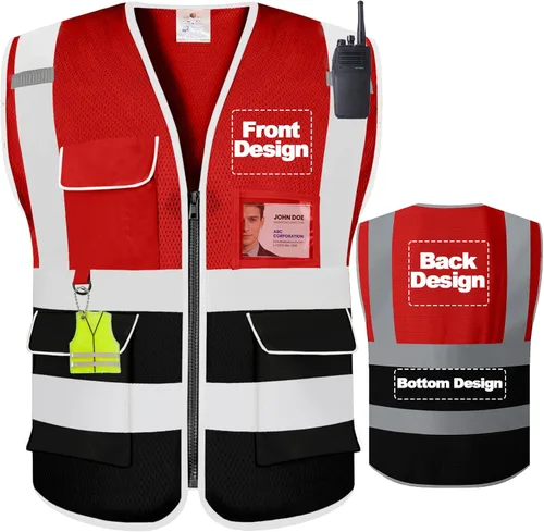 Miniatura 38 de BeautyWill Chaleco de seguridad personalizado Logo Clase 2 Chaleco reflectante de alta visibilidad con bolsillos Ropa de trabajo de construcción