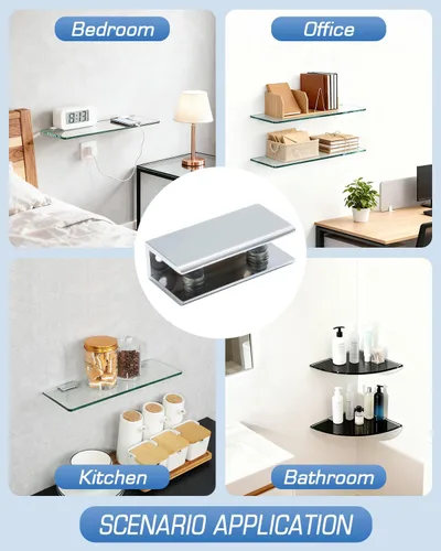 Miniatura 9 de Alise Soporte de ducha ajustable para estante de vidrio, soporte de abrazadera rectangular resistente para estantes de vidrio de 0.394-0.472 in