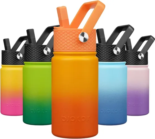 Miniatura 15 de BJPKPK Botella de agua aislada con tapa con pajilla, bonitas botellas de agua de 15 onzas, termo de metal de acero inoxidable, vasos reutilizables