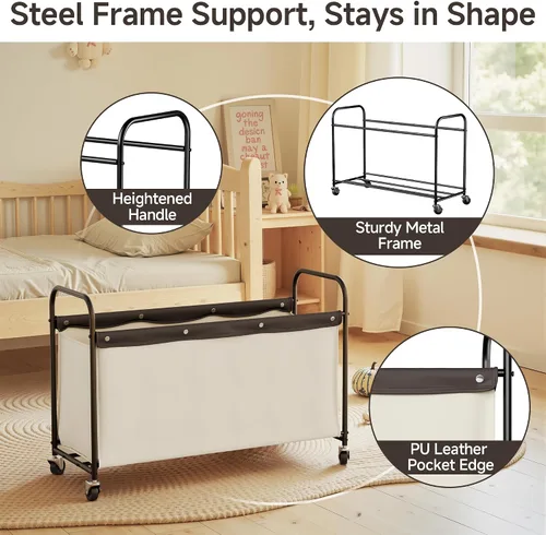 Miniatura 8 de StorageWorks Caja de juguetes con ruedas para niños, baúl grande de almacenamiento y organizador de juguetes de 135 litros, caja de juguetes de Beige