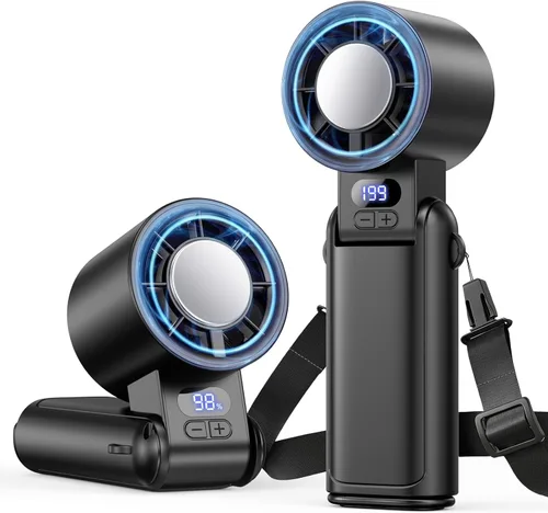 Ventilador turbo portátil de mano, 1-199 velocidades ajustables con pantalla LED, motor de alta potencia, batería recargable, mini ventiladores de