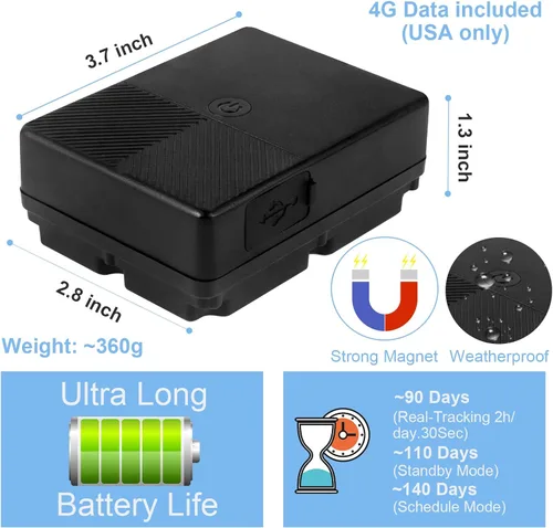 Miniatura 2 de Sin tarifa mensual, sin suscripción, rastreador GPS recargable con imán fuerte oculto para vehículos, flotas, maquinaria, SIM incluida, impermeable