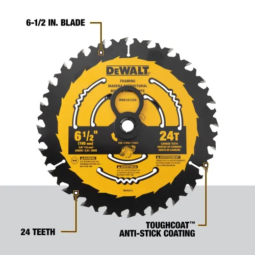 Miniatura 6 de DEWALT Hoja de sierra circular, 6 1/2 pulgadas, 24 dientes, para estructura (DWA161224)