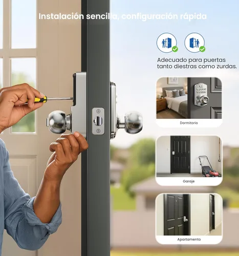Miniatura 7 de Veise KS03 - Cerradura de perilla de puerta con teclado, cerradura digital de entrada sin llave con asa, perilla inteligente electrónica para puerta