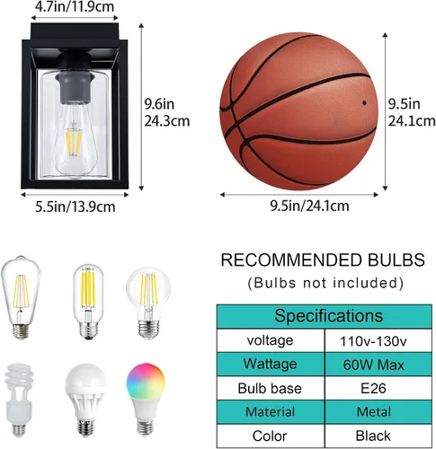 Miniatura 5 de Mayful Lámpara de techo de montaje empotrado con pantalla de cristal transparente, lámpara de techo de marco de metal negro para granja para isla
