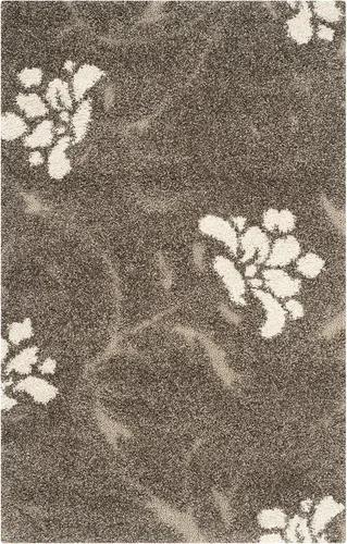 SAFAVIEH Colección Florida Shag - Alfombra decorativa de 2'3" x 4', color humo y beige, diseño floral, no suelta pelusa y fácil de cuidar, 1.2