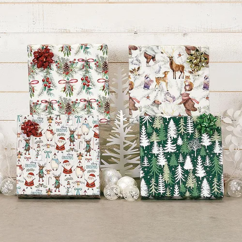 Miniatura 5 de Papel de regalo en rollo navideño de bosque festivo de Current - Rollo de envoltura de regalo jumbo premium de 23 pulgadas x 32 pies, 61 pies Bosque