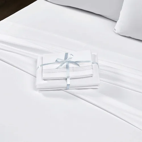 Miniatura 3 de BYSURE Juego de sábanas de hotel con 4 fundas de almohada bordadas (tamaño King, blanco brillante), sábanas de microfibra de bolsillo profundo de 15
