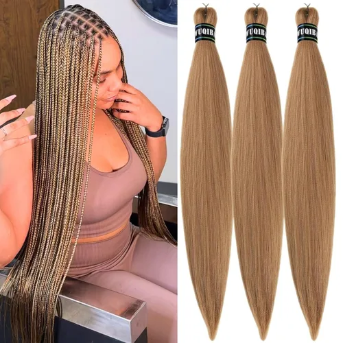 Miniatura 43 de Cabello trenzado verde azulado preestirado, hipoalergénico, sintético, color azul aguamarina, para trenzas y giros, extensiones de cabello largo