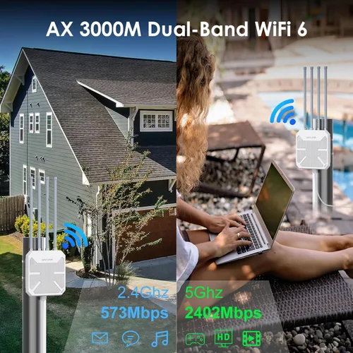 Miniatura 4 de WAVLINK AX3000 Extensor WiFi 6 para exteriores de largo alcance, punto de acceso inalámbrico para exteriores, PoE activo, antenas 4x8dBi, funciona