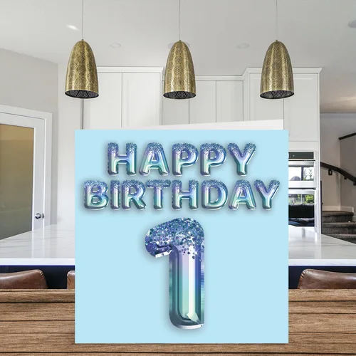 Miniatura 3 de Stuff4 Tarjeta de primer cumpleaños para niños, globo de fiesta con purpurina azul, tarjetas de feliz cumpleaños para niño de 1 año, nieto, hijo, 57