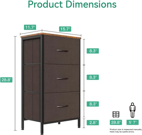 Miniatura 3 de AODK Cómoda para Dormitorio, Mesa de Noche Pequeña, Cómoda con Cajones, Mesa de Final de Pasillo para Sala de Estar, Cómoda con 3 Cajones de Marrón