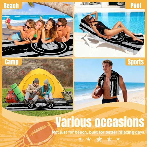 Miniatura 6 de Football Fan Thin Lightweight Microfiber Beach Towel Las Vegas City Themed Large Absorbent Oversized Towels Men Women Stuff Raiders Team Dad Husband