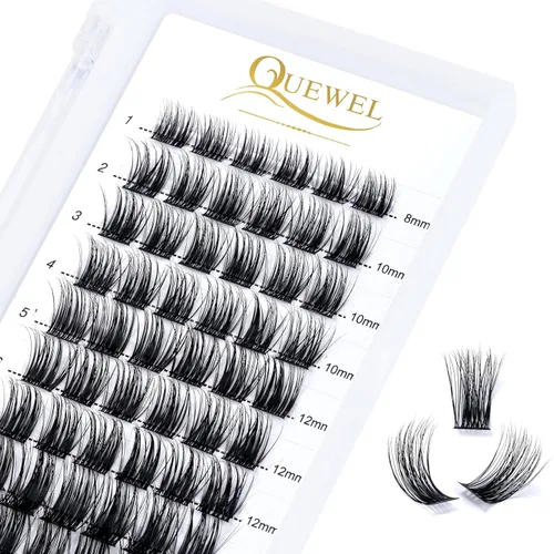 Miniatura 20 de QUEWEL Extensiones de pestañas postizas en racimo, 240 pestañas postizas individuales, rizo 10D-0.10D, de 0.630 pulgadas, sin nudos, suaves