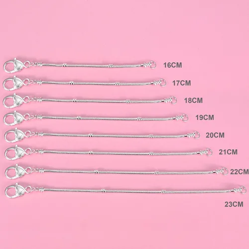 Miniatura 4 de rubyca 10pcs blanco bañado en plata corazón langosta Cadena de Serpiente Europea Pulsera de Perlas de Fit Encanto