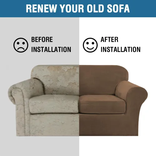 Miniatura 7 de H.VERSAILTEX Fundas de Sofá Elásticas de Terciopelo Real de Felpa de 3 Piezas, Fundas de Sofá para Sofá de 2 Cojines, Fundas de Loveseat con Ancho