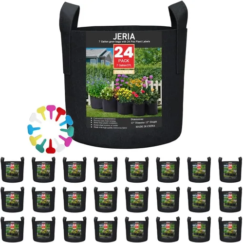 Miniatura 9 de JERIA Paquete de 24 bolsas de cultivo no tejidas de 3 galones, bolsas de cultivo de plantas, macetas de tela de aireación resistentes con asas