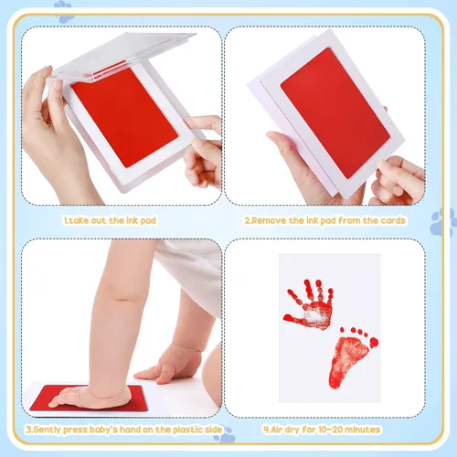 Miniatura 3 de TaoBary Kit de 18 piezas de huellas de manos y huellas sin tinta para bebé, con 6 almohadillas de tinta seguras para manos y pies, kit de sellos
