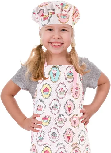 Juego de delantal infantil y gorro de chef, delantales ajustables de algodón para niños con bolsillo grande, lindos para niñas y niños, baberos de