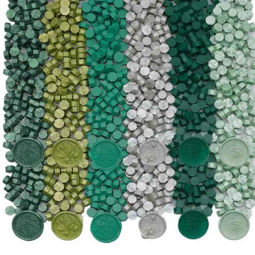 Miniatura 7 de 600 cuentas de sellado de cera, cuentas de cera de sellado verde salvia para sello de cera, juego de cuentas de cera verde pino con 6