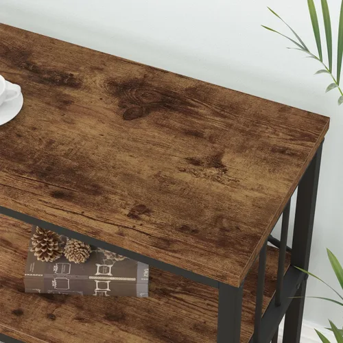 Miniatura 4 de IBF - Librero bajo rústico de 3 niveles, estantería industrial horizontal de madera, estantería larga y ancha de estilo granja de metal, estantería