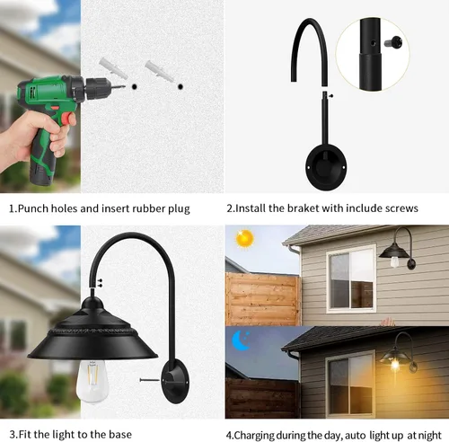 Miniatura 8 de Luz solar para granero, luz solar de pared para exteriores con 3 modos de iluminación y sensor de movimiento, luz impermeable estilo granja