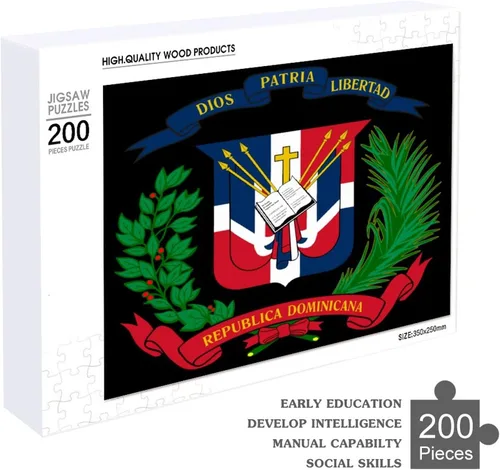 Miniatura 4 de Rompecabezas de madera con logotipo de la bandera de República Dominicana para adultos, 200 piezas en adelante con caja de almacenamiento, 200 piezas