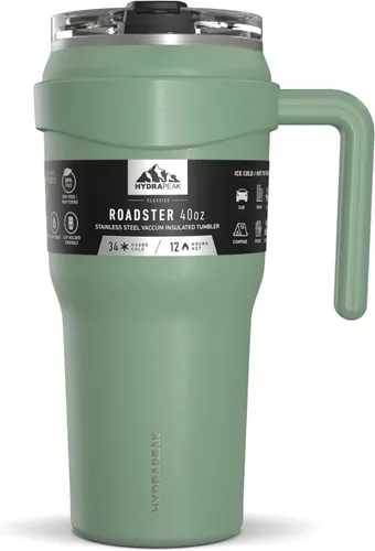 Miniatura 19 de Hydrapeak Roadster - Botella de agua de acero inoxidable de 40 onzas con aislamiento al vacío de doble pared con asa y tapa con popote 2 en 1